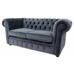 Chesterfield 2 Seater Sofa Malta Grey Blue Piping Velvet Fabric In Classic Style - thumbnail 6