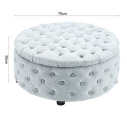Darphe Round Linen Deep Buttoned Ottoman With Studded Edge - thumbnail 2