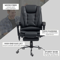 Vinsetto Ergonomic Heated 6 Points Vibration Massage Executive Chair Black - thumbnail 8