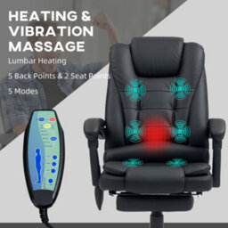 Vinsetto Ergonomic Heated 6 Points Vibration Massage Executive Chair Black - thumbnail 4