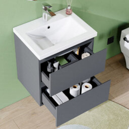 AVER-GROWTH 500mm Wall Hung Vanity Unit With Basin Matt Grey Ceramic Sink Bathroom Wall Mounted Storage Cabinet Soft Close Hinges 2 Drawers - thumbnail 4