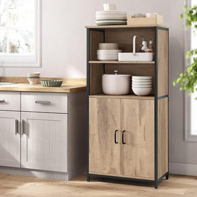 Songmics Vasagle Freestanding Storage Cabinet, Open Shelf Bookcase, Steel Frame Cupboard, Home Office Organizer, Toasted Oak And Black - image 1