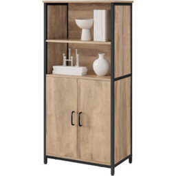 Songmics Vasagle Freestanding Storage Cabinet, Open Shelf Bookcase, Steel Frame Cupboard, Home Office Organizer, Toasted Oak And Black - thumbnail 7
