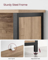 Songmics Vasagle Freestanding Storage Cabinet, Open Shelf Bookcase, Steel Frame Cupboard, Home Office Organizer, Toasted Oak And Black - thumbnail 4
