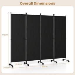 Black 4 Panel Room Divider Black 173 Cm Privacy Screen - thumbnail 2