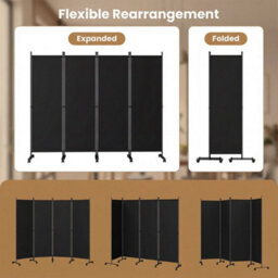 Black 4 Panel Room Divider Black 173 Cm Privacy Screen - thumbnail 6