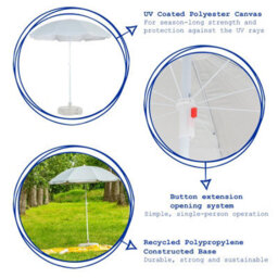 Harbour Housewares Metal Beach Parasol & Base Set - 1.74 X 1.93M - Grey/white - thumbnail 2