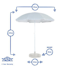Harbour Housewares Metal Beach Parasol & Base Set - 1.74 X 1.93M - Grey/white - thumbnail 3