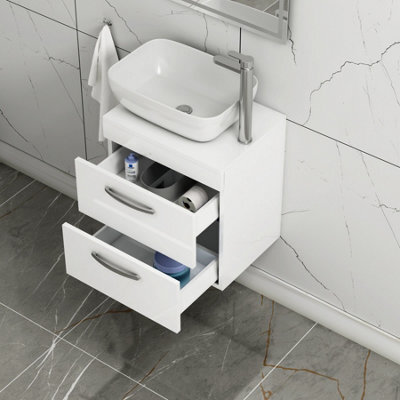 Royal Bathrooms 500mm Wall Hung Vanity Unit 2 Drawer Gloss White & Elva Countertop Basin - image 1