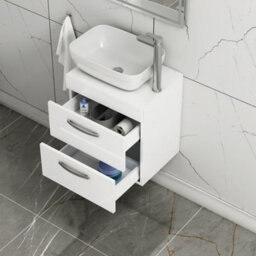 Royal Bathrooms 500mm Wall Hung Vanity Unit 2 Drawer Gloss White & Elva Countertop Basin - thumbnail 1