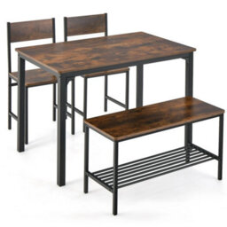 4 Pcs Dining Table Set With 2 Chairs And Bench Black Metal - thumbnail 6