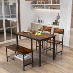4 Pcs Dining Table Set With 2 Chairs And Bench Black Metal - thumbnail 3