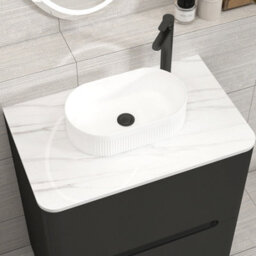 Royal Bathrooms Venice 700mm Matt Nocturne Black Freestanding Bathroom Countertop Vanity Unit 2 Drawer With Lyon Basin - thumbnail 6