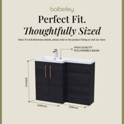 Balterley Left-Hand Bathroom Vanity And Wc Unit Combination With Basin - 1100mm - Woodgrain Black With Copper Handles - thumbnail 5