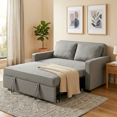 Homcom 2 Seater Sofa Bed Click Clack Pull Out Sofa Bed For Living Room Grey - image 1