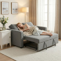 Homcom 2 Seater Sofa Bed Click Clack Pull Out Sofa Bed For Living Room Grey - thumbnail 8