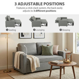Homcom 2 Seater Sofa Bed Click Clack Pull Out Sofa Bed For Living Room Grey - thumbnail 5