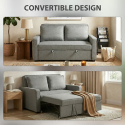 Homcom 2 Seater Sofa Bed Click Clack Pull Out Sofa Bed For Living Room Grey - thumbnail 4