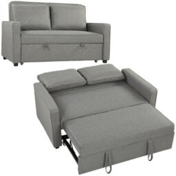 Homcom 2 Seater Sofa Bed Click Clack Pull Out Sofa Bed For Living Room Grey - thumbnail 2