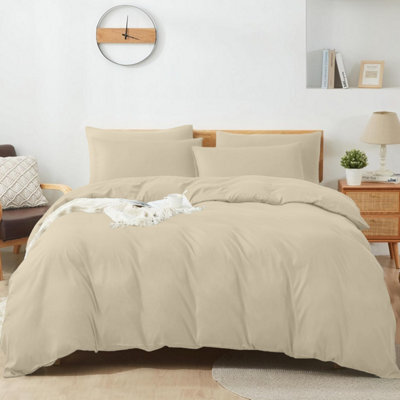 Aspire Homeware Plain Duvet Cover Set Soft Microfibre, Cream, King (L)220Cm X (W)230Cm - image 1