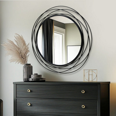 Artloge 80Cm Round Wall Mirror Large Black Circle Mirror With Orbital Design Metal Frame - image 1