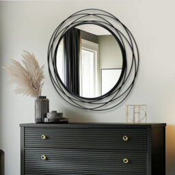 Artloge 80Cm Round Wall Mirror Large Black Circle Mirror With Orbital Design Metal Frame