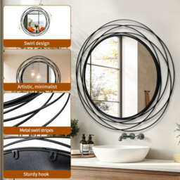 Artloge 80Cm Round Wall Mirror Large Black Circle Mirror With Orbital Design Metal Frame - thumbnail 4