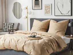 Beliani Duvet Cover Set Avondale Sateen Cotton 155 X 220 Cm Beige - thumbnail 2
