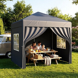 Pop Up Gazebo, Heavy Duty Garden Party Tent Canopy, Grey, 2M X 2M, 4 Side Panels - thumbnail 4