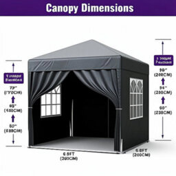 Pop Up Gazebo, Heavy Duty Garden Party Tent Canopy, Grey, 2M X 2M, 4 Side Panels - thumbnail 2