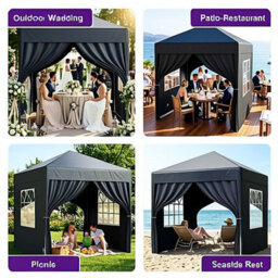 Pop Up Gazebo, Heavy Duty Garden Party Tent Canopy, Grey, 2M X 2M, 4 Side Panels - thumbnail 6
