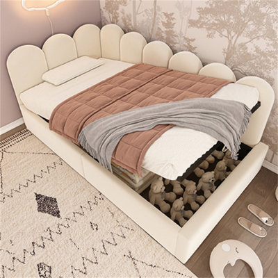 Abrihome Velvet Ottoman Daybed (90X190Cm), 3Ft Single Sofa Bed With Hydraulic Storage & Metal Slat Frame, No Mattress, Beige - image 1