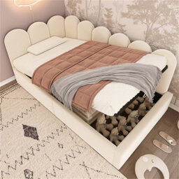 Abrihome Velvet Ottoman Daybed (90X190Cm), 3Ft Single Sofa Bed With Hydraulic Storage & Metal Slat Frame, No Mattress, Beige - thumbnail 1