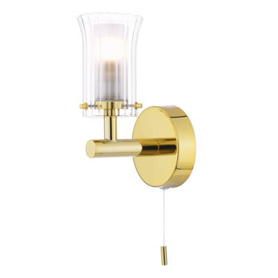 DAR Elba Bathroom Wall Light Polished Gold And Glass Ip44 - image 1