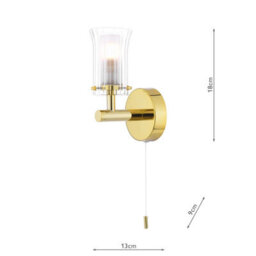 DAR Elba Bathroom Wall Light Polished Gold And Glass Ip44 - thumbnail 4