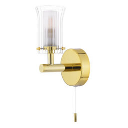DAR Elba Bathroom Wall Light Polished Gold And Glass Ip44 - thumbnail 2