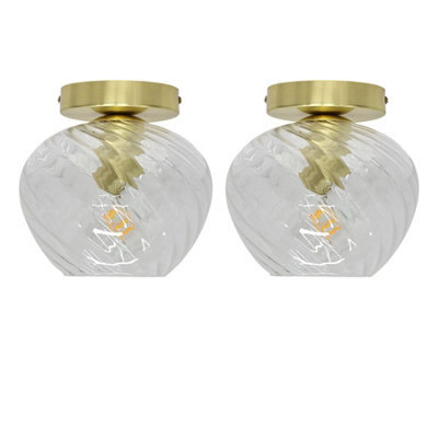 First Choice Lighting Set Of 2 Bradson - Clear Swirl Glass Satin Brass Ceiling Lights - image 1