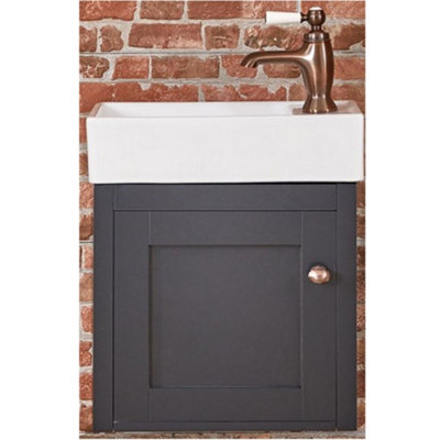 Homestylestore Black Grey 400mm Wall Hung Bathroom Vanity Unit With Basin And Aged Bronze Round Handle - image 1