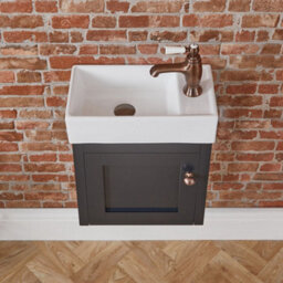 Homestylestore Black Grey 400mm Wall Hung Bathroom Vanity Unit With Basin And Aged Bronze Round Handle - thumbnail 2