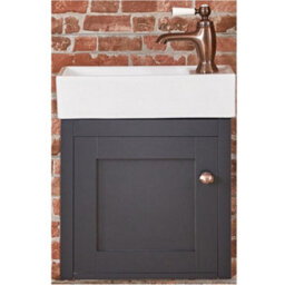 Homestylestore Black Grey 400mm Wall Hung Bathroom Vanity Unit With Basin And Aged Bronze Round Handle - thumbnail 1