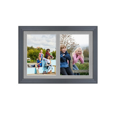 AK Frames 20X14 Dark Grey Classic Multi Photo Frame With Silver Mount - Holds 2 Apertures (2X) A4 Photos - image 1