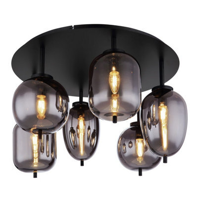 Luminosa Lighting Luminosa Blacky Globe Ceiling Light Matt Black Smoke Glass Shade 6X E14 - image 1