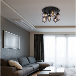 Luminosa Lighting Luminosa Blacky Globe Ceiling Light Matt Black Smoke Glass Shade 6X E14 - thumbnail 4