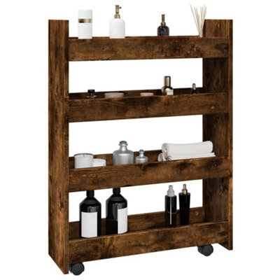 Walplus Narrow Storage Trolley 4 Tier Smoked Oak Engineered Wood - image 1