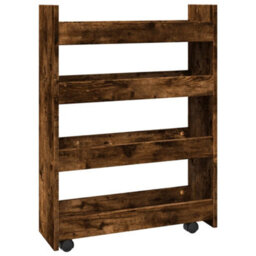 Walplus Narrow Storage Trolley 4 Tier Smoked Oak Engineered Wood - thumbnail 6