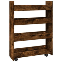 Walplus Narrow Storage Trolley 4 Tier Smoked Oak Engineered Wood - thumbnail 2