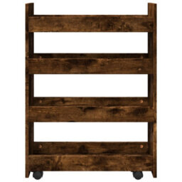 Walplus Narrow Storage Trolley 4 Tier Smoked Oak Engineered Wood - thumbnail 4