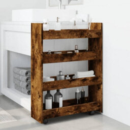 Walplus Narrow Storage Trolley 4 Tier Smoked Oak Engineered Wood - thumbnail 3