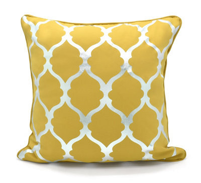 Velosso Elegant Foil Print Cushion, Zip Closure, Machine Washable, Metallic Design Sofa Cushion - Ochre