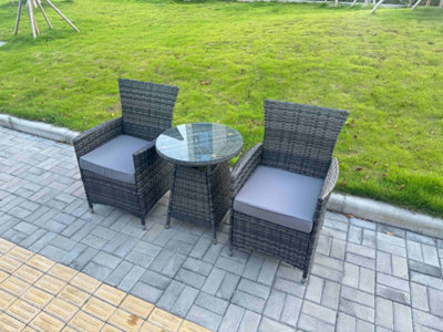 Fimous 3-Piece Pe Rattan Garden Furniture 2 Seater Bistro Set For Patio Dark Grey Mixed - image 1